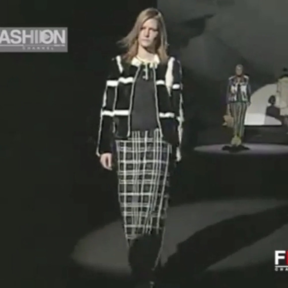 Vintage Anna Sui Fall 1999 90s Striped Plaid Wool Fuzzy Brushed Pencil Skirt - Picture 3 of 9